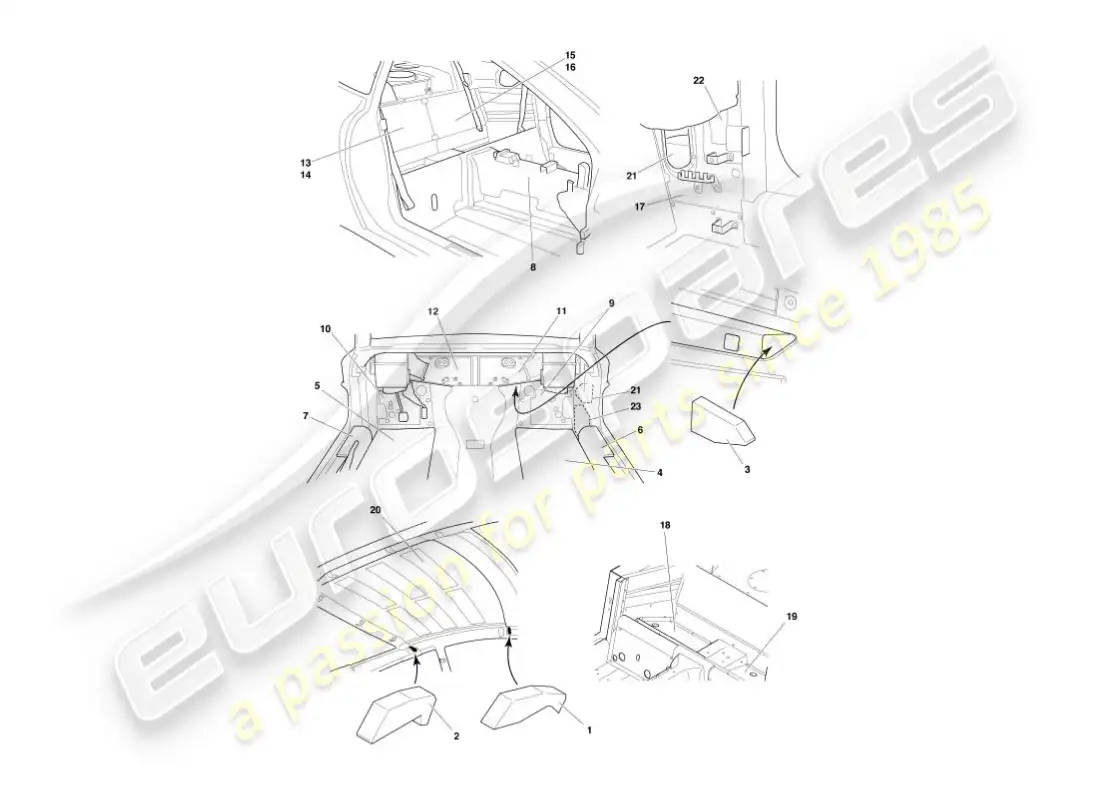 aston martin vanquish (2003) sound deadening parts diagram