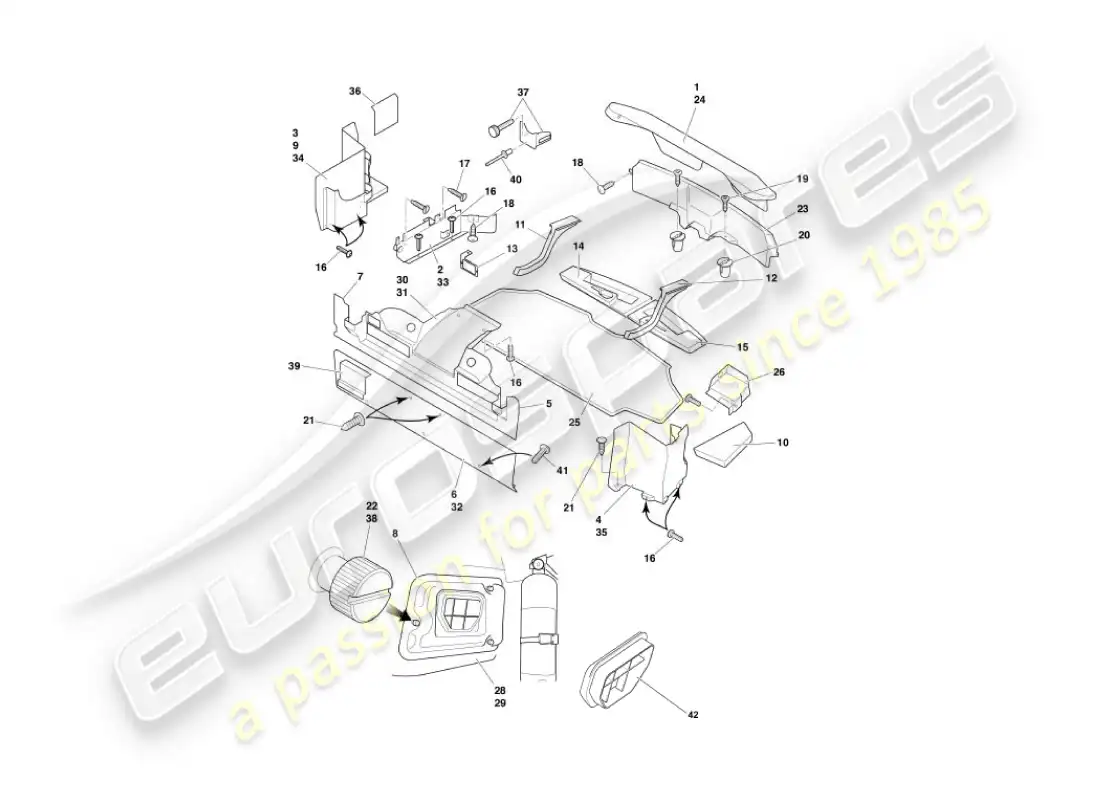 aston martin vanquish (2003) trunk casing & mats parts diagram