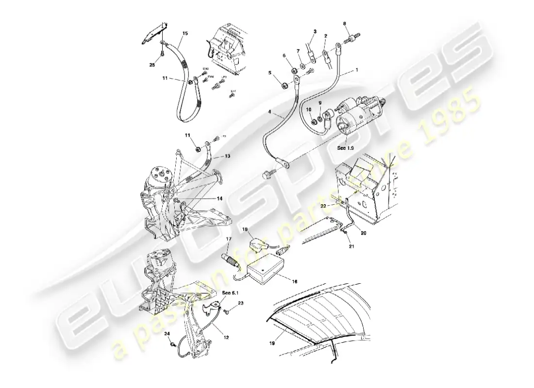 aston martin vanquish (2006) battery & cables parts diagram