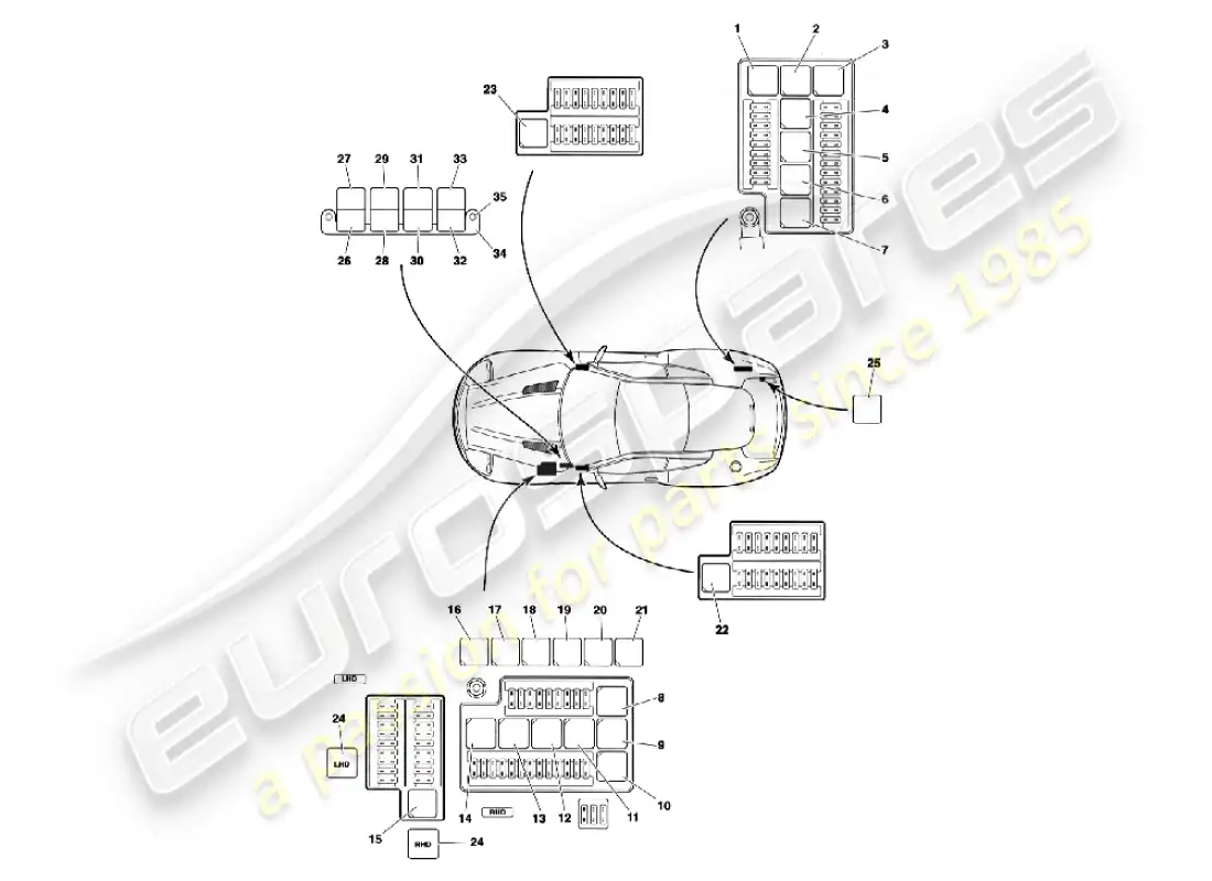 aston martin vanquish (2005) relays parts diagram