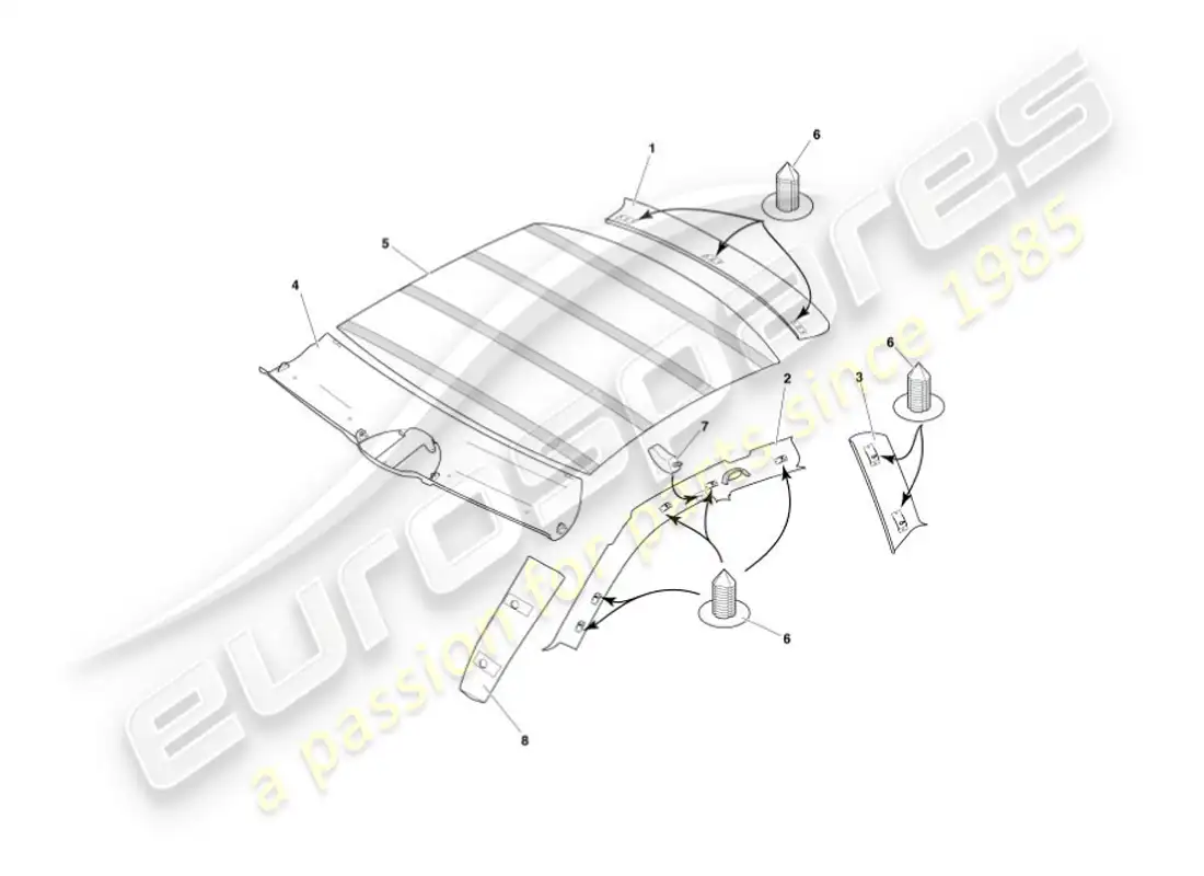 aston martin vanquish (2004) upper trim & roof lining parts diagram