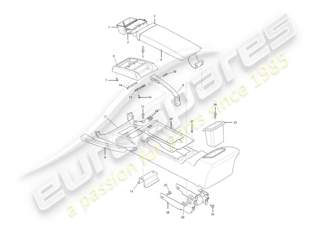 aston martin vanquish (2004) centre console & trim, to vin 501948 parts diagram