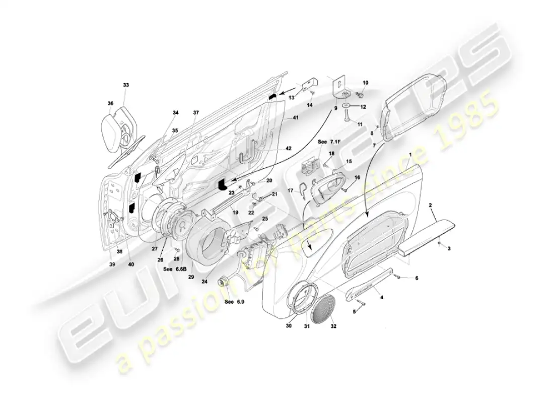 aston martin vanquish (2004) door casings & fittings parts diagram