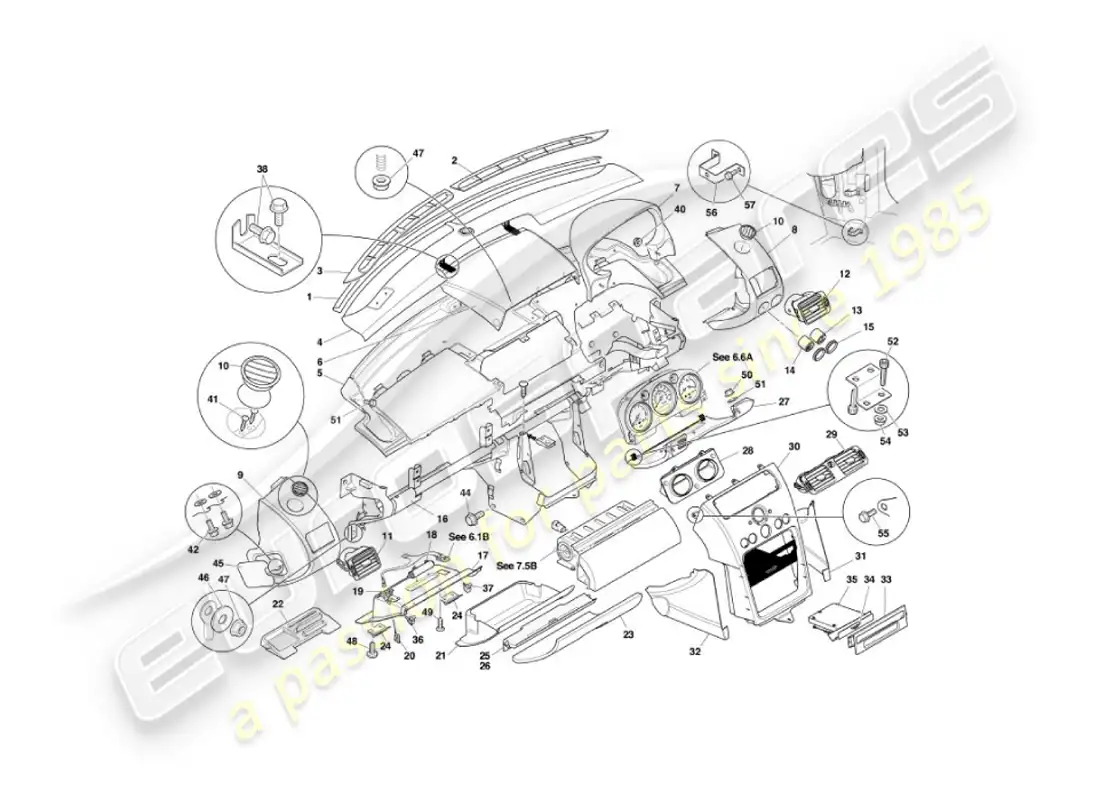 aston martin vanquish (2004) fascia & trim parts diagram