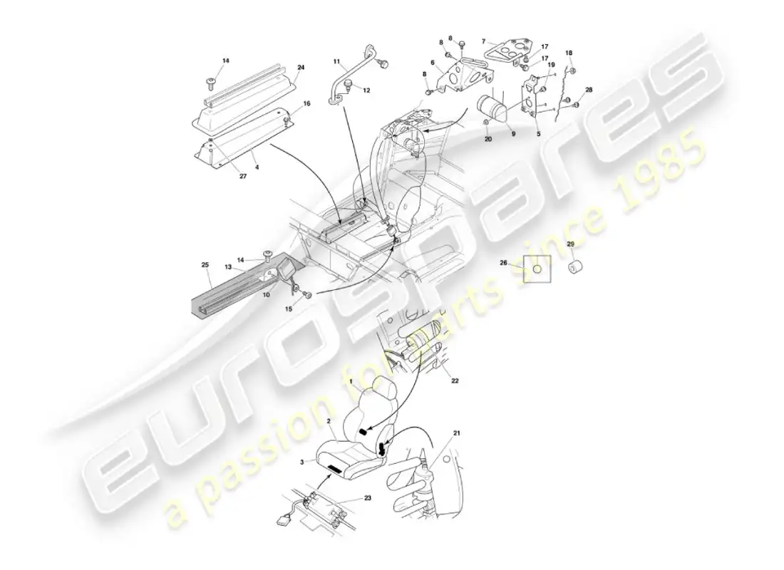 aston martin vanquish (2002) front seats & belts parts diagram