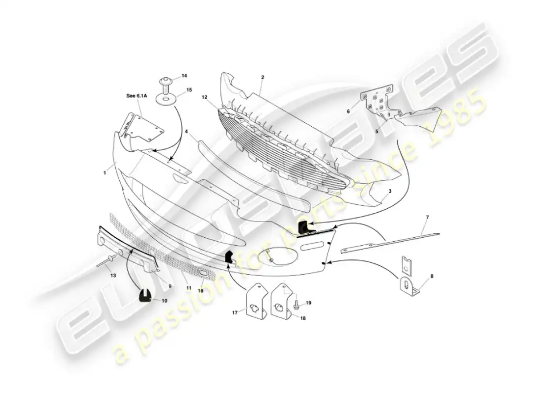aston martin vanquish (2004) front bumper & apron parts diagram
