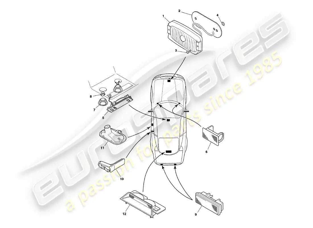 aston martin v8 coupe (2000) interior lamps parts diagram