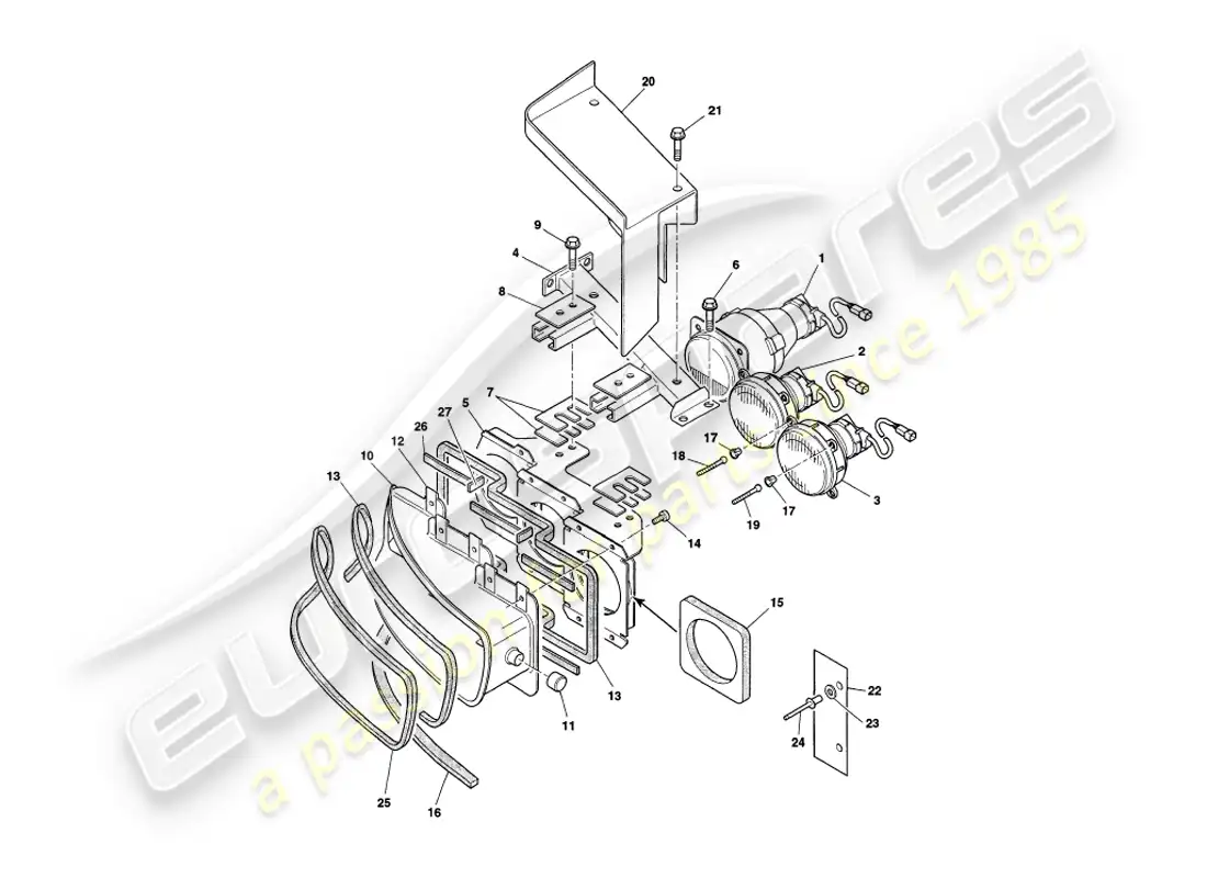 aston martin v8 coupe (2000) headlamps parts diagram