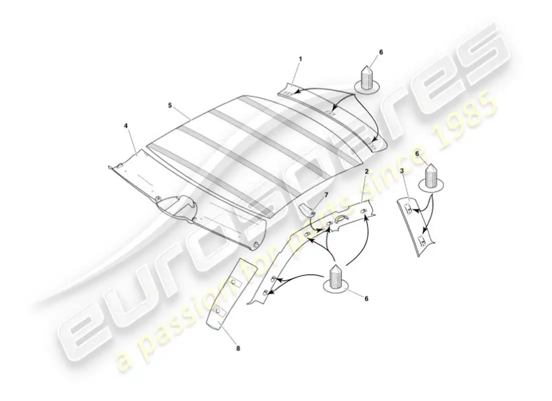aston martin vanquish (2002) upper trim & roof lining parts diagram