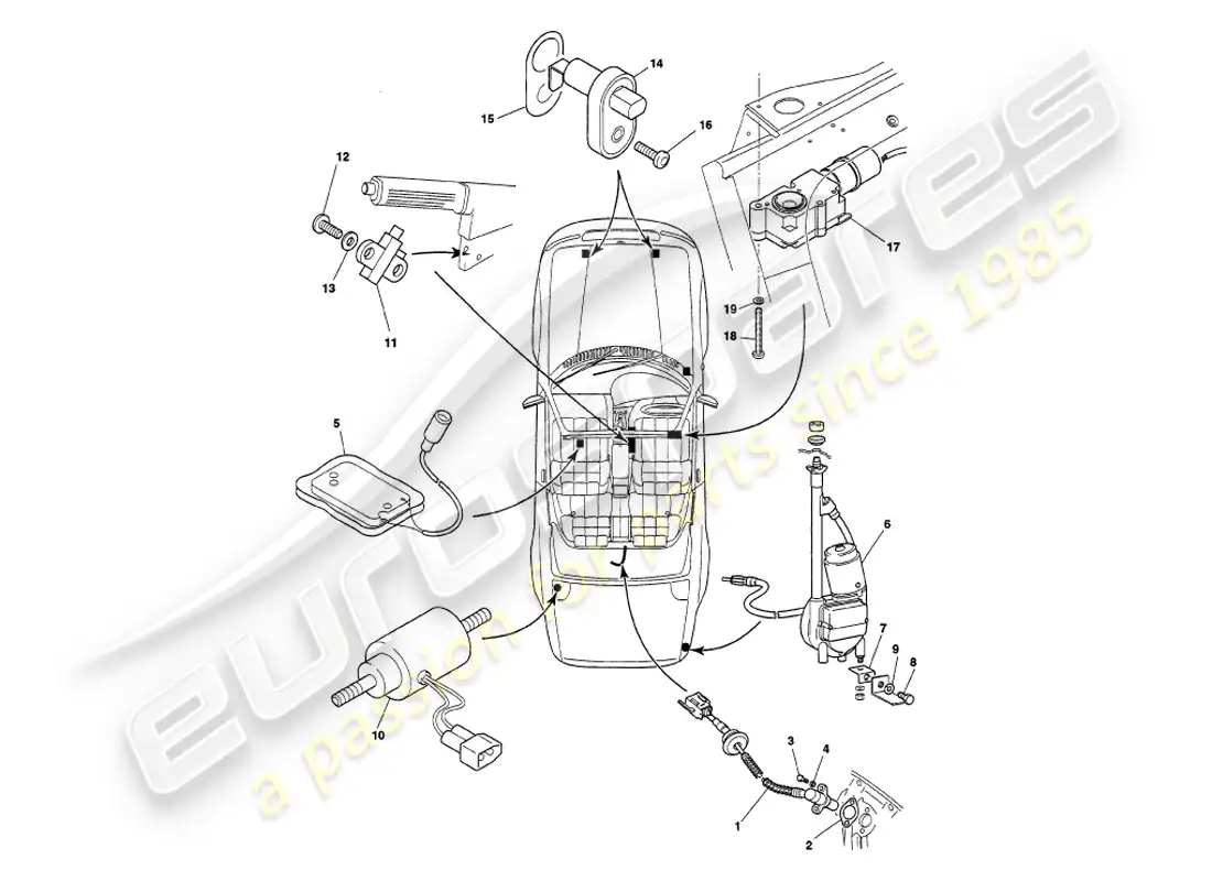 aston martin v8 volante (1998) instruments & controls parts diagram