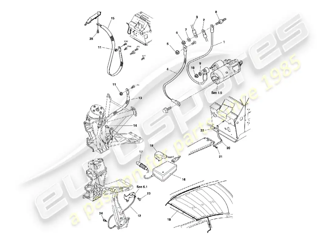 aston martin vanquish (2002) battery & cables parts diagram