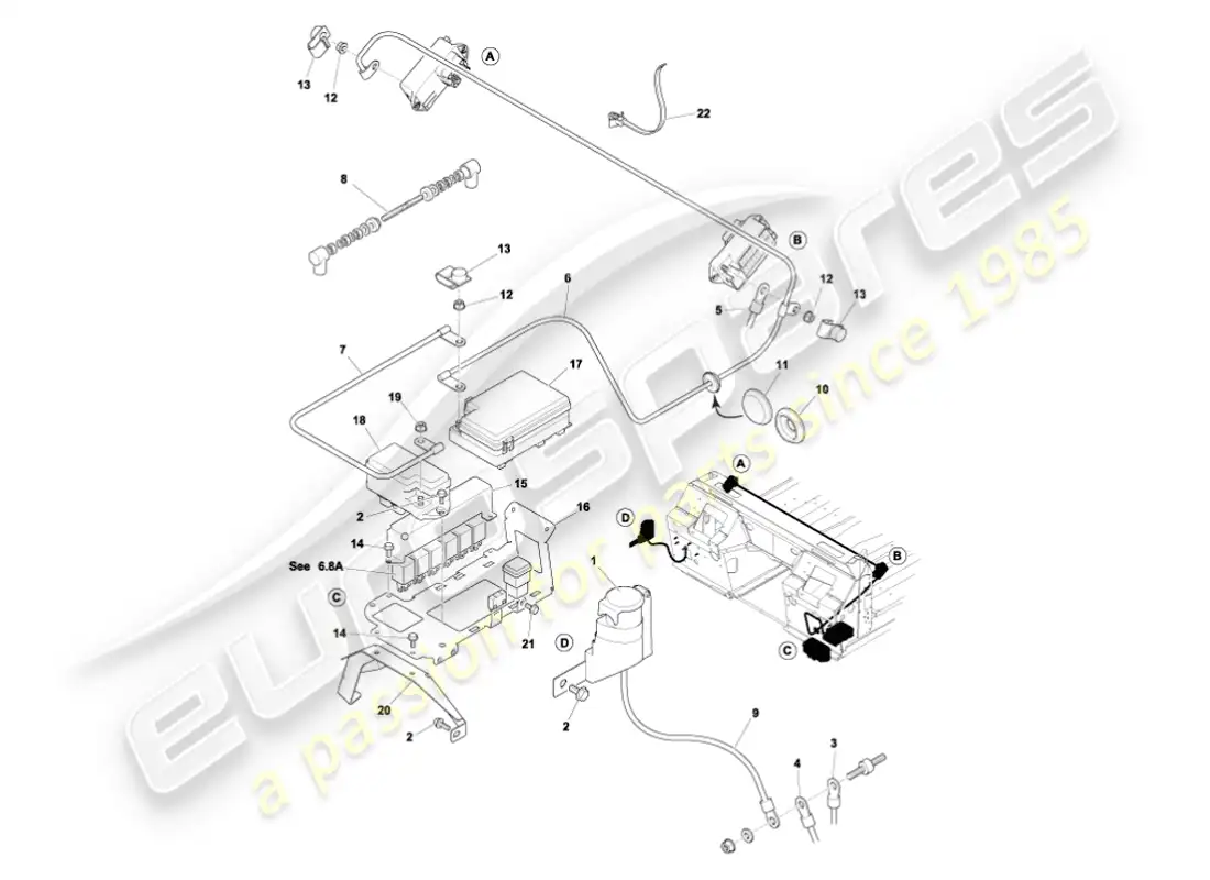 aston martin vanquish (2002) battery & cables parts diagram