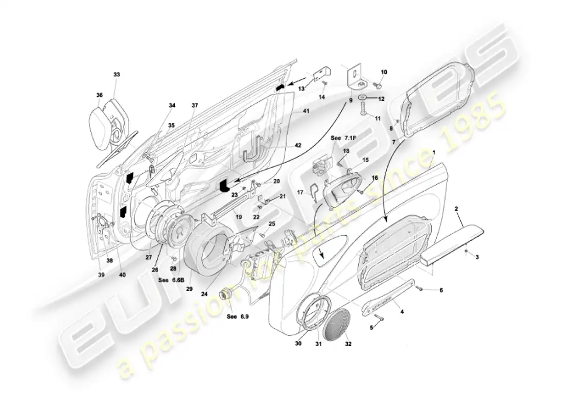 aston martin vanquish (2002) door casings & fittings parts diagram