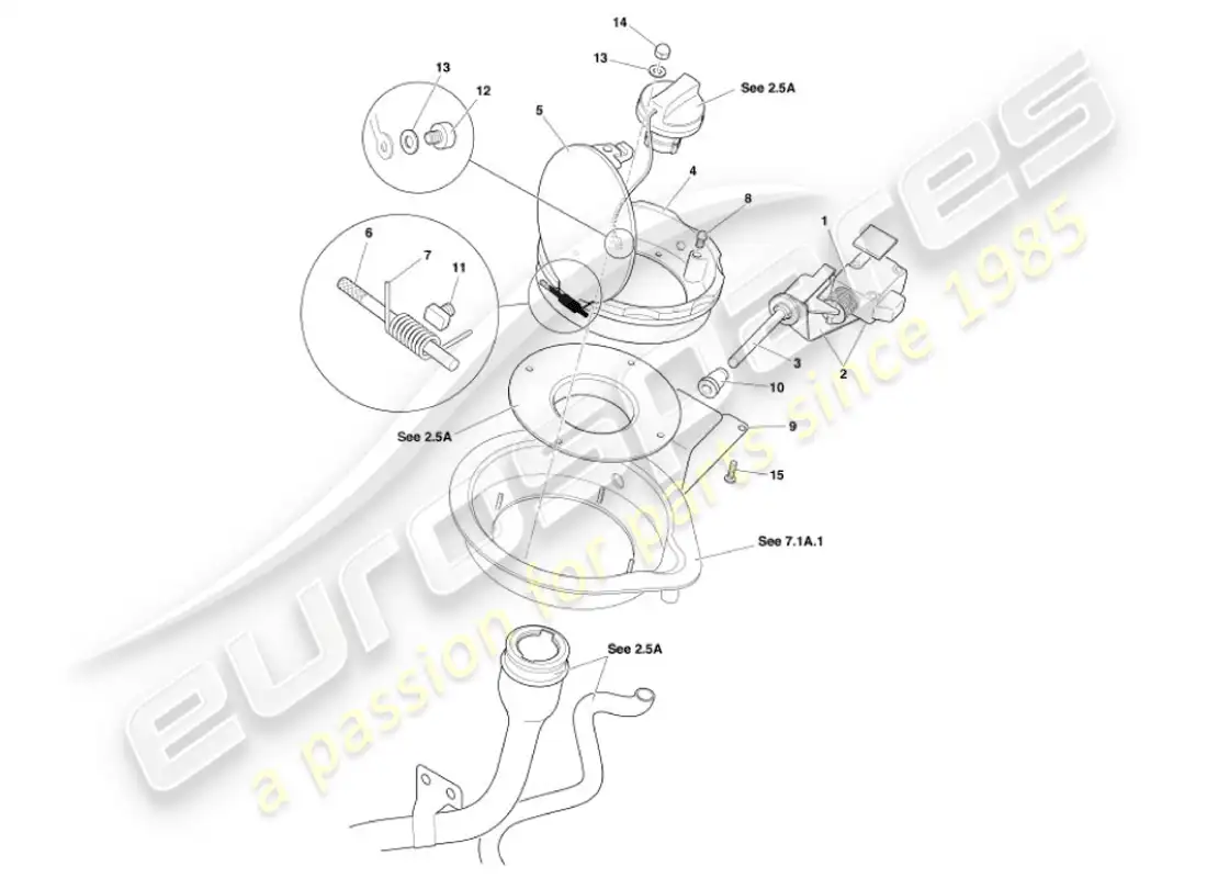 aston martin vanquish (2007) fuel flap mechanism parts diagram