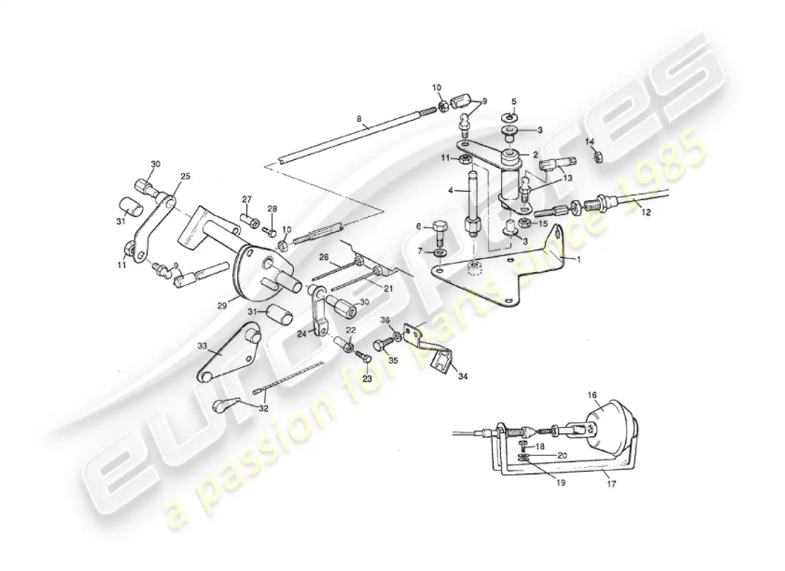 aston martin v8 virage (1999) throttle linkage & controls, to vin 60224 parts diagram
