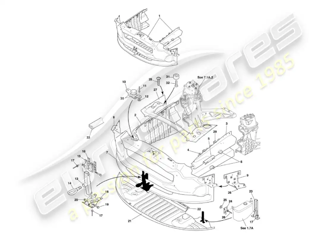 aston martin vanquish (2007) front impact structure parts diagram