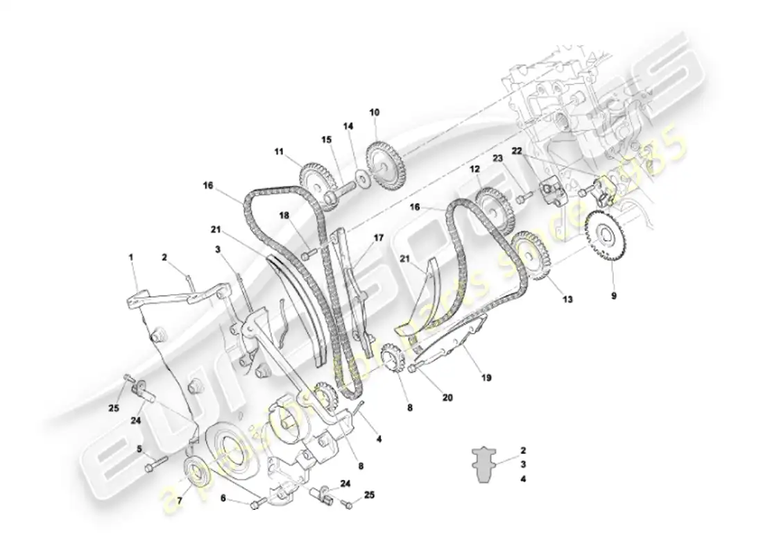 aston martin vanquish (2007) front cover, chains & sprockets parts diagram