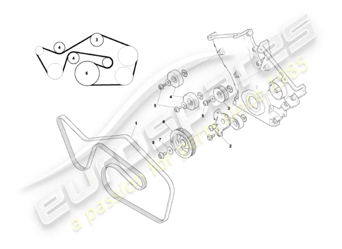 aston martin vanquish (2007) drive belts, tensioner & pulleys parts diagram