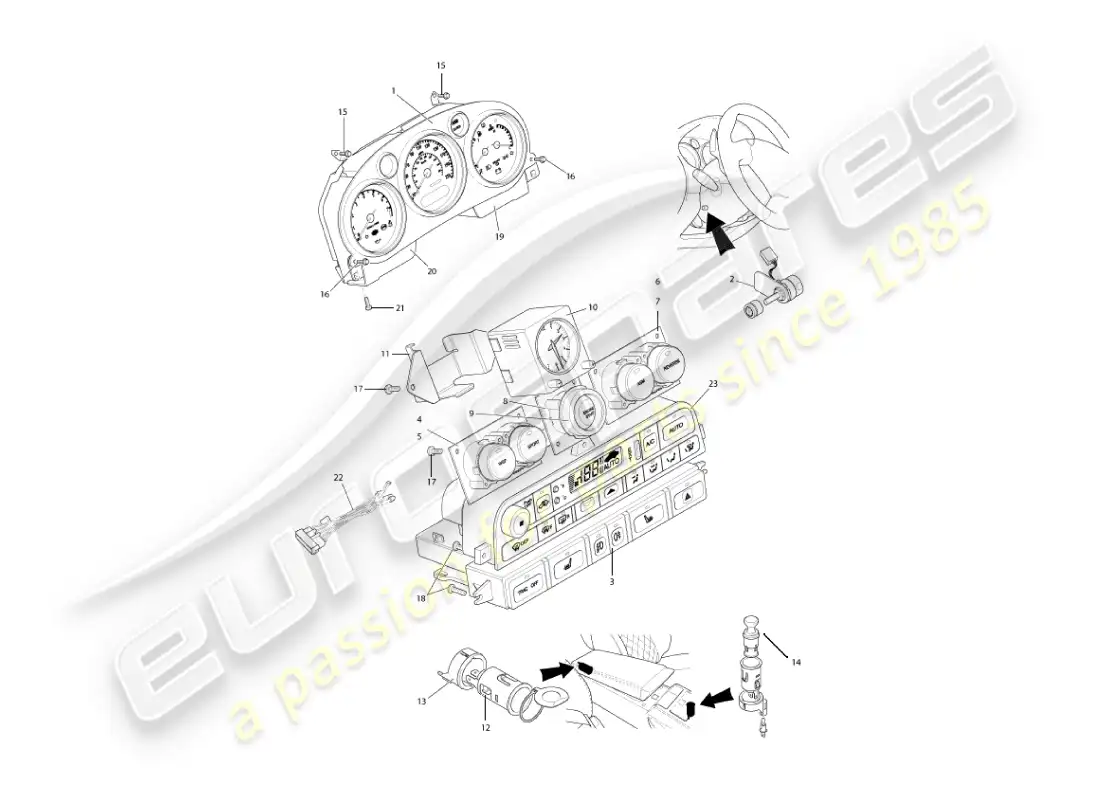 aston martin vanquish (2006) instruments & controls parts diagram