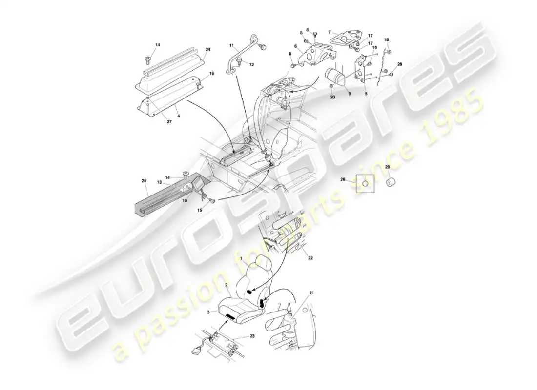 aston martin vanquish (2004) front seats & belts parts diagram