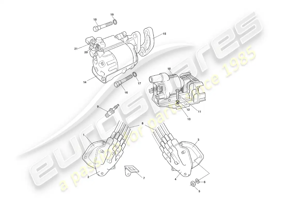 aston martin v8 virage (1999) ignition coil, distributor & starter motor parts diagram