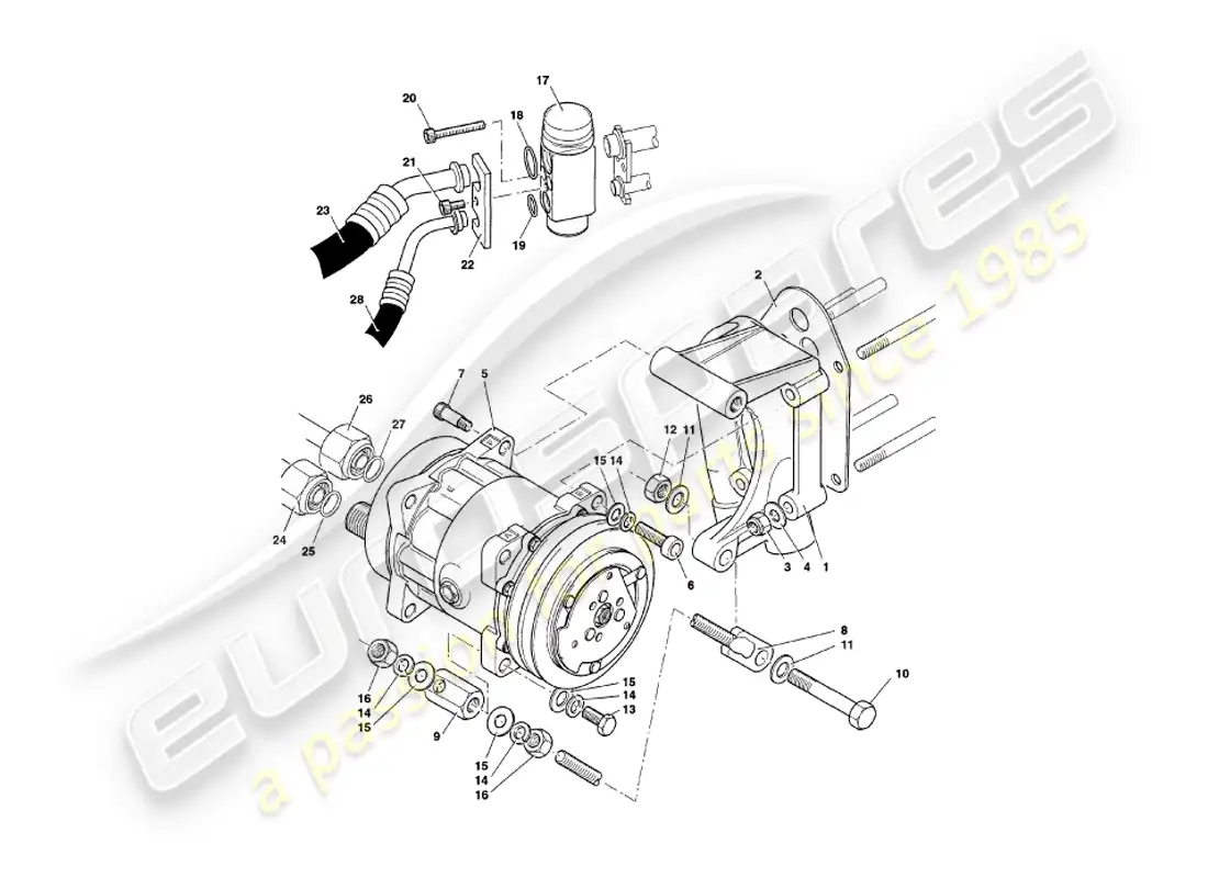 aston martin v8 coupe (1999) engine compartment installation parts diagram