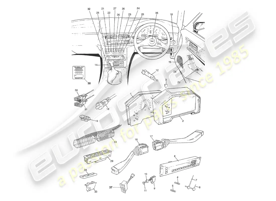 aston martin v8 virage (1999) instruments & controls parts diagram