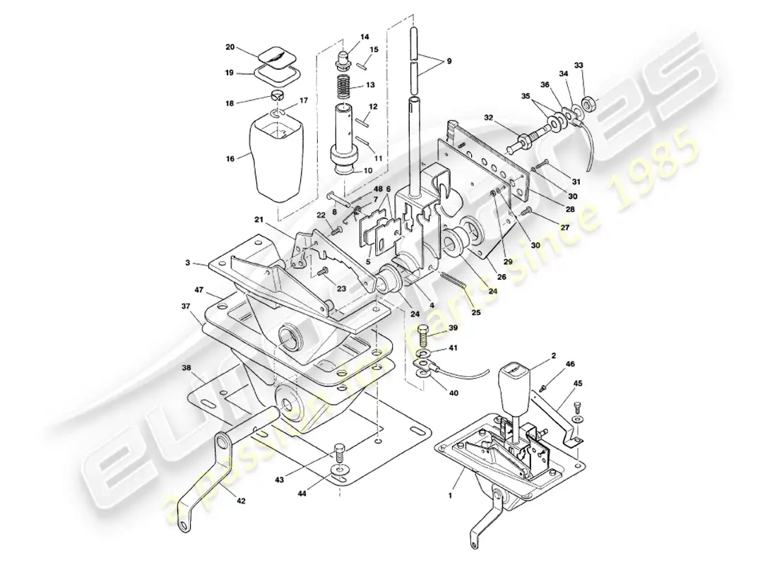 aston martin v8 volante (1999) gear selector parts diagram