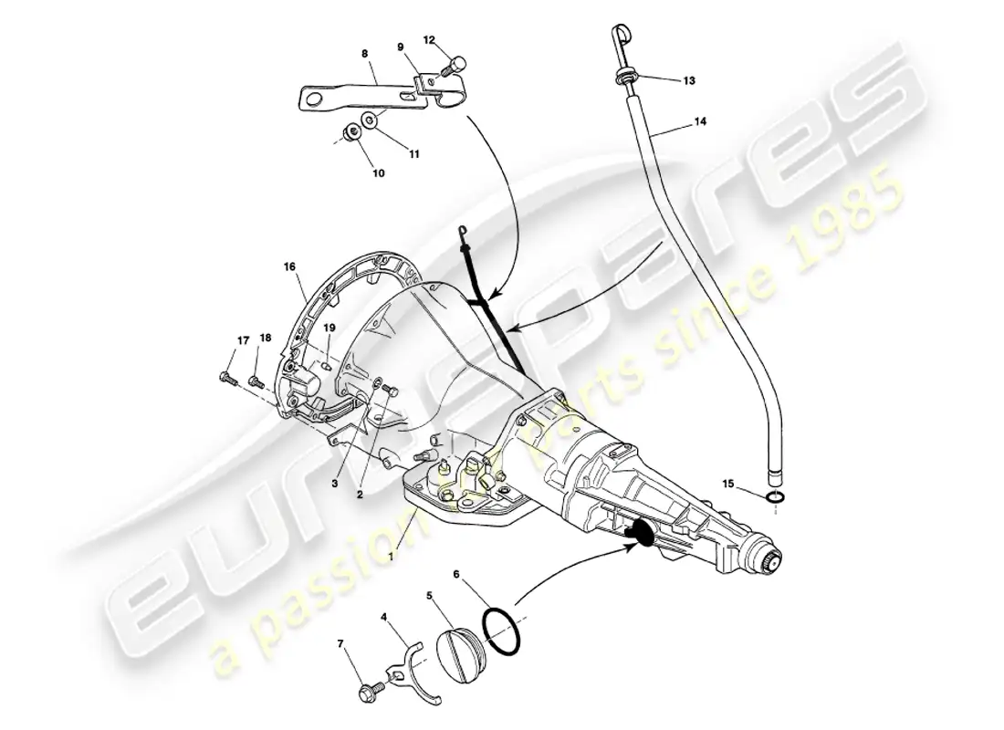aston martin v8 volante (2000) four speed gearbox parts diagram