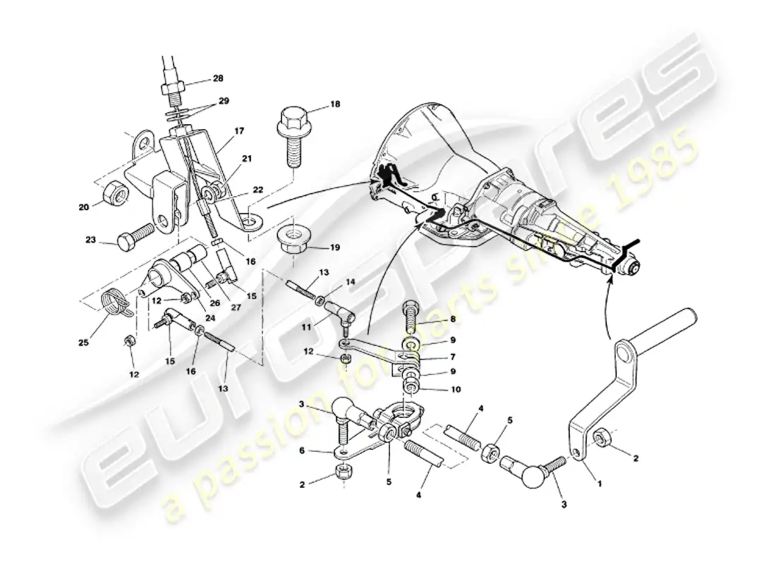 aston martin v8 volante (2000) gearbox linkage parts diagram