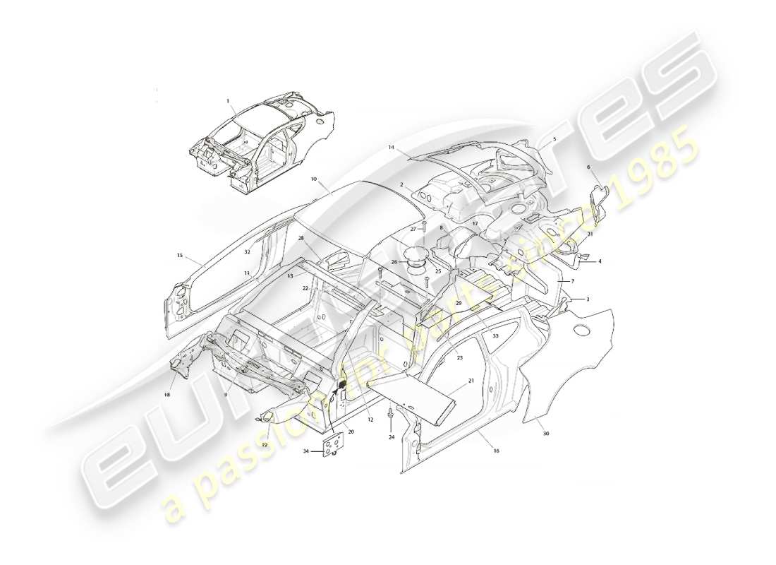 aston martin vanquish (2006) body structure part diagram