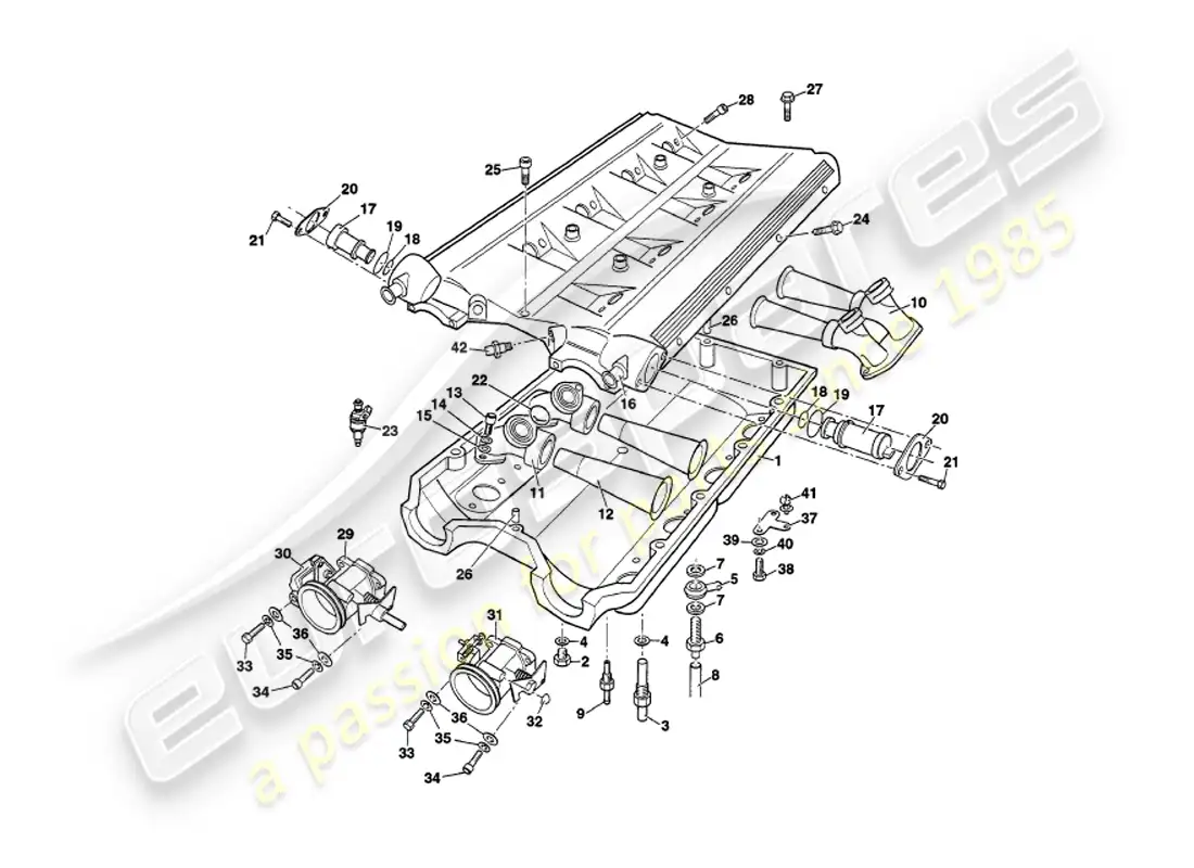 aston martin v8 volante (1997) inlet manifolds and plenum parts diagram