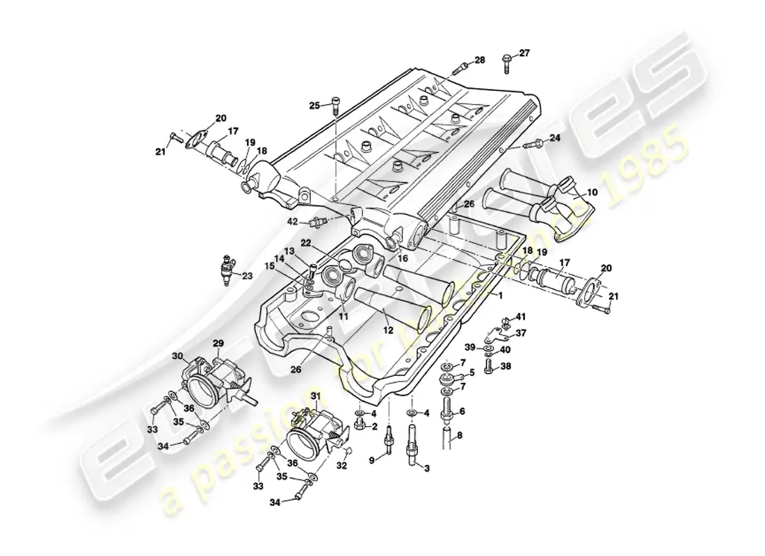 aston martin v8 volante (1998) inlet manifolds and plenum parts diagram