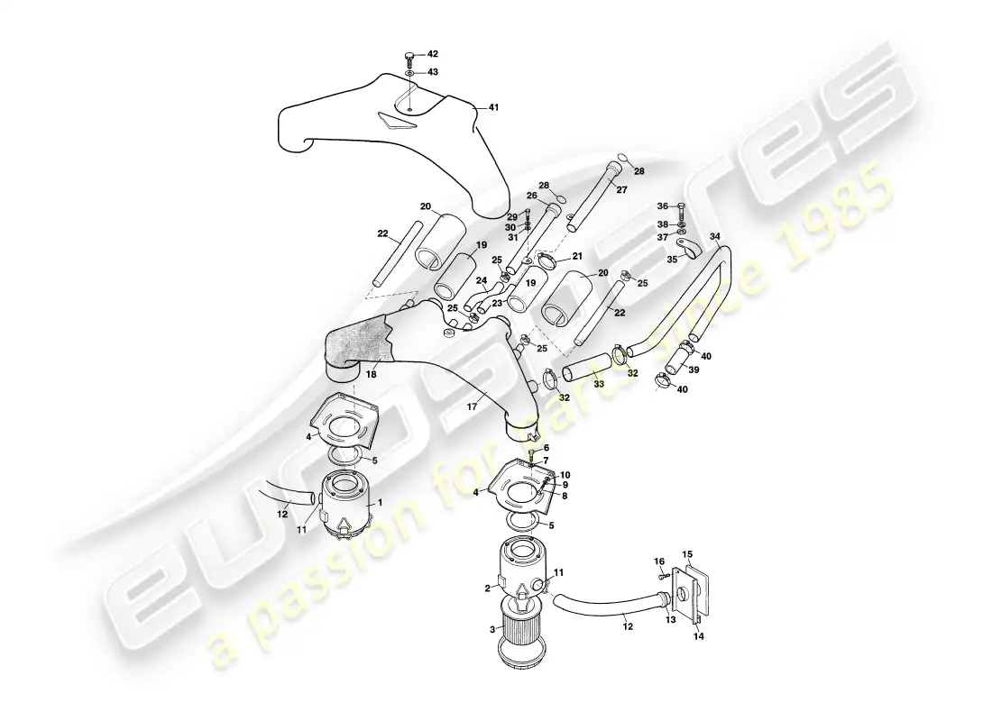 aston martin v8 coupe (2000) air filters parts diagram