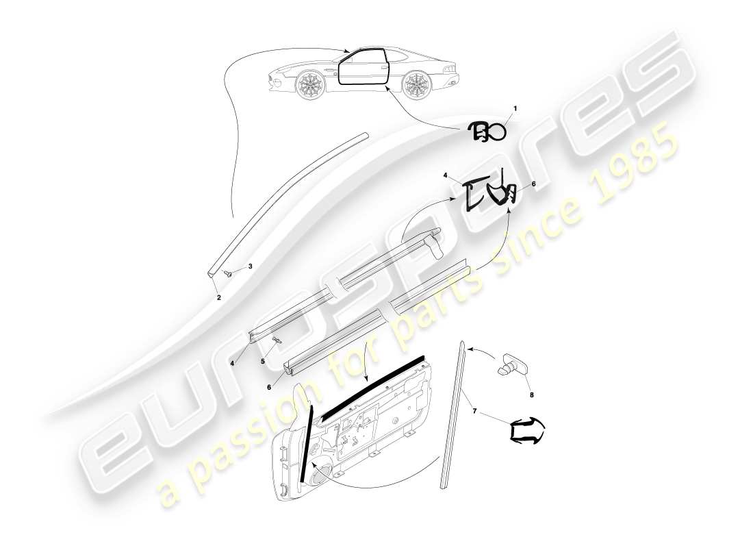 aston martin db7 vantage (1999) coupe door seals part diagram