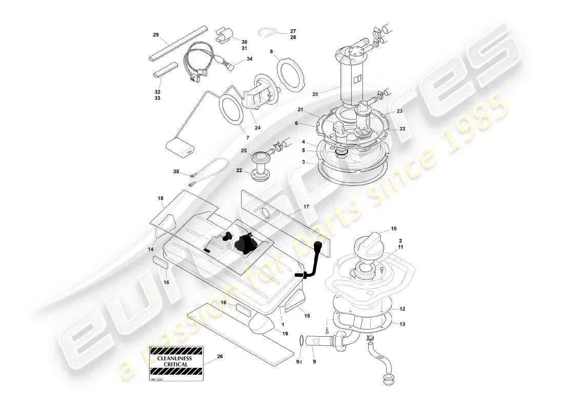 aston martin db7 vantage (1999) fuel tank, volante part diagram