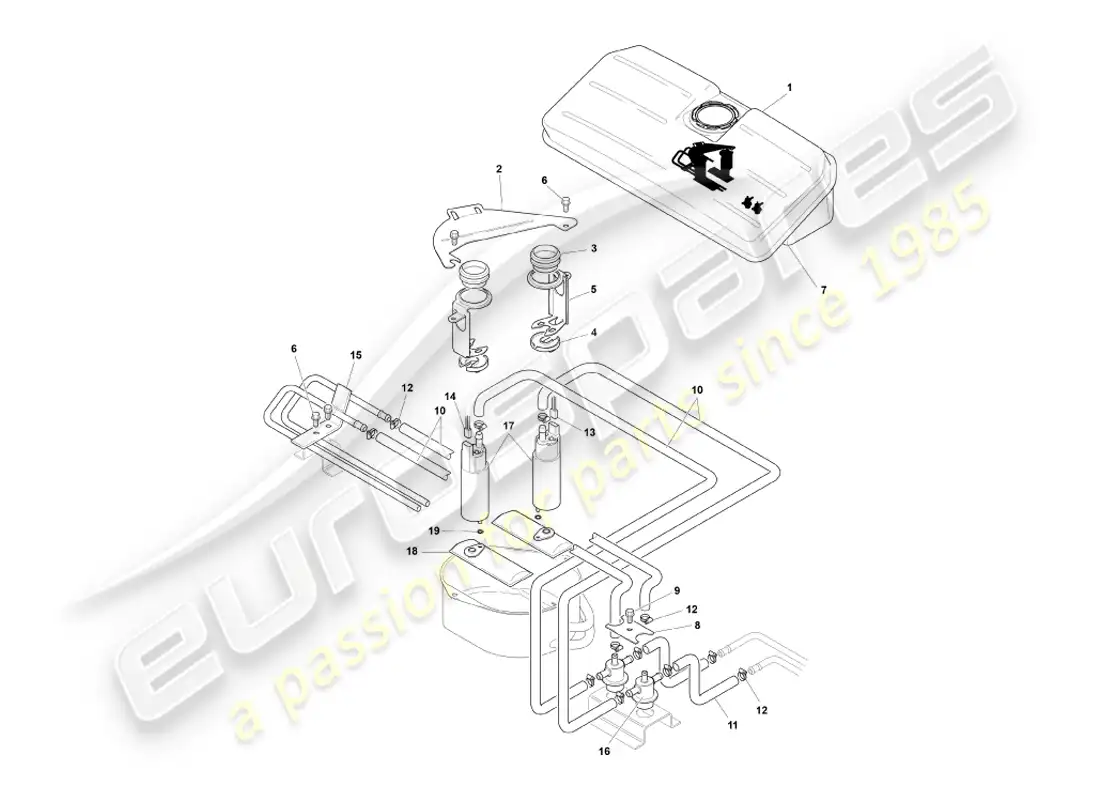 aston martin db7 vantage (1999) swirl pot, volante part diagram
