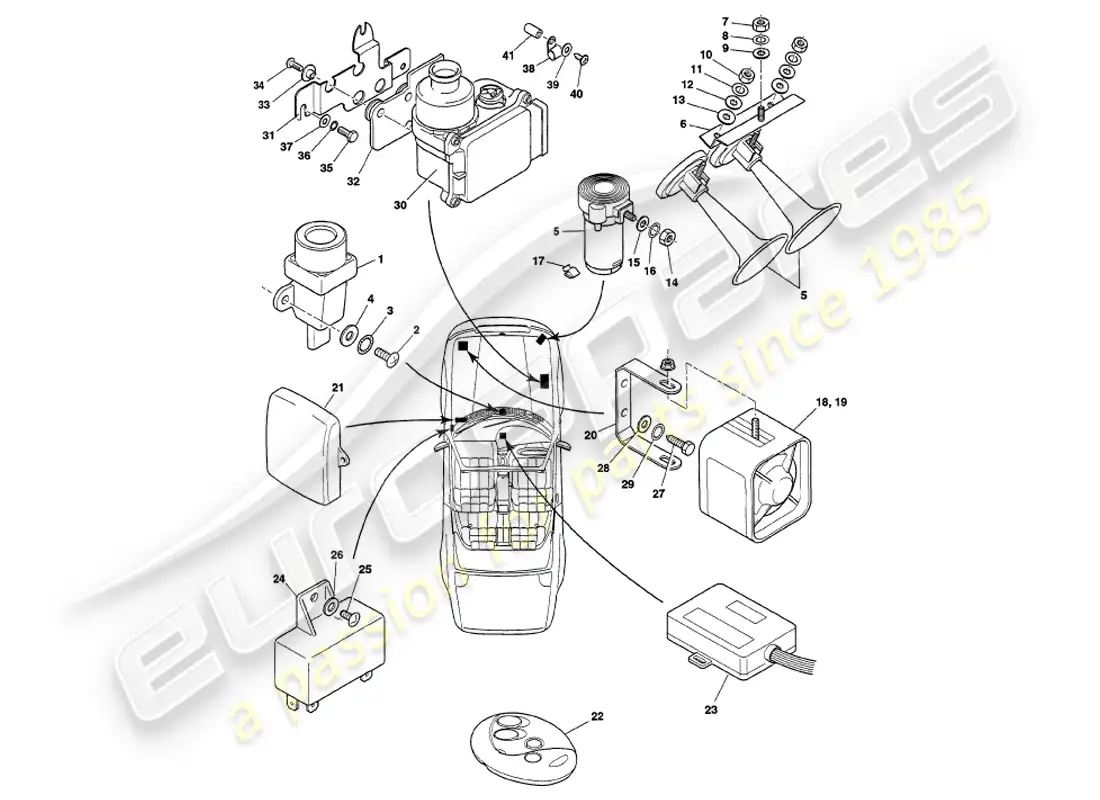 aston martin v8 volante (2000) underbonnet components, vin 89027 on parts diagram