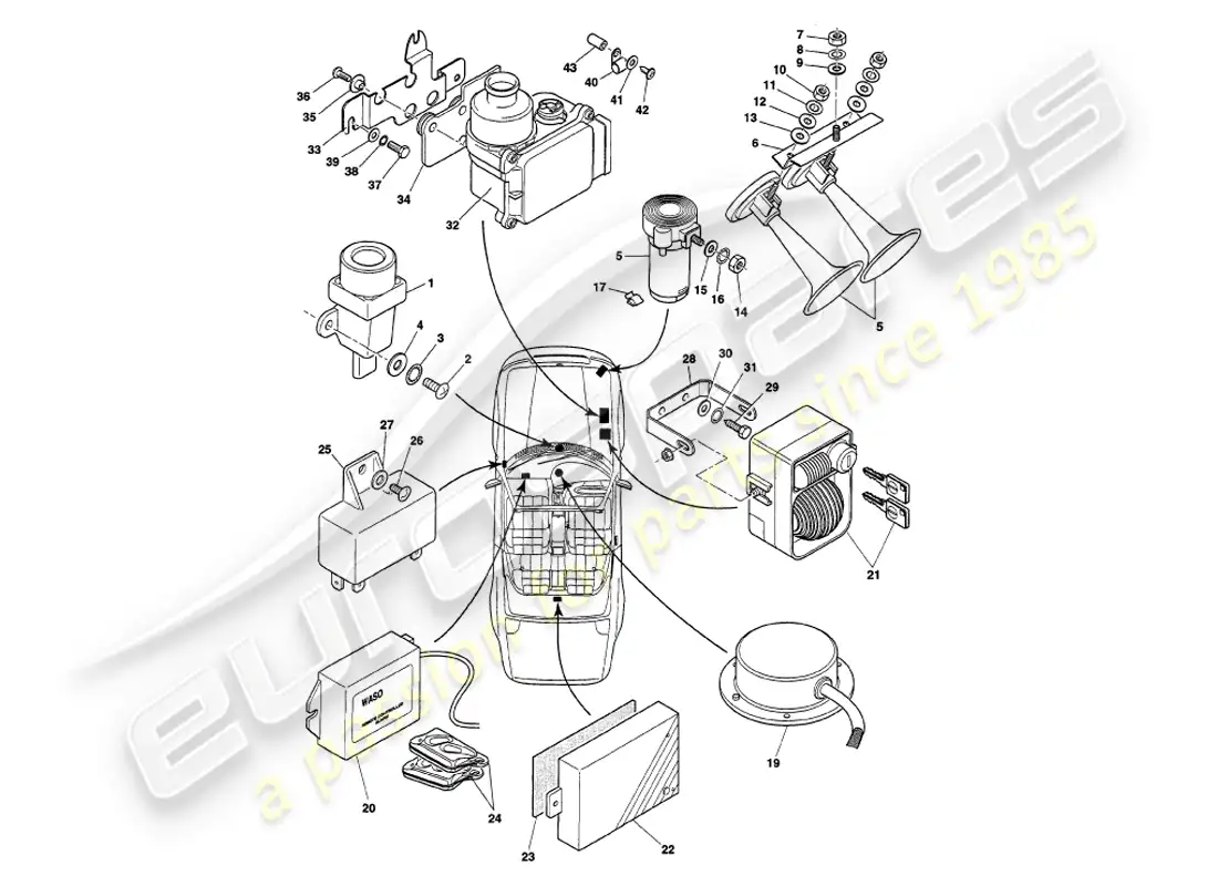 aston martin v8 volante (2000) underbonnet components, to vin 89026 parts diagram