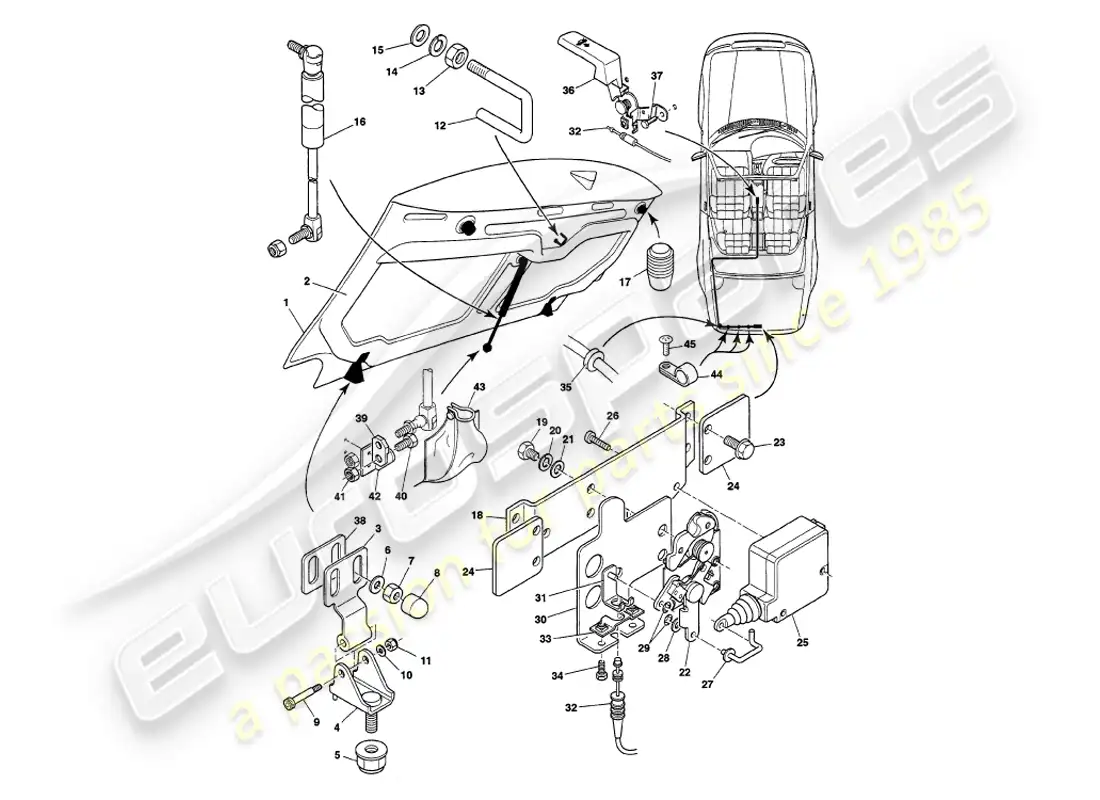aston martin v8 volante (2000) trunk lid part diagram