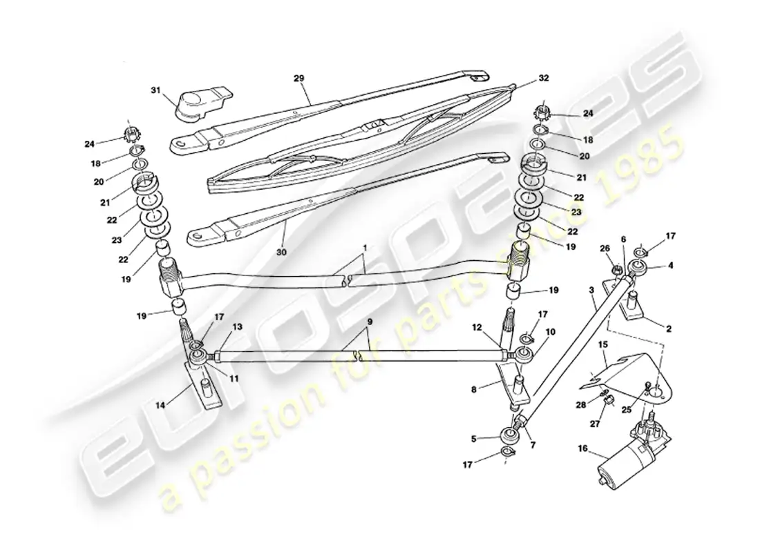 aston martin v8 volante (2000) windscreen wipers parts diagram