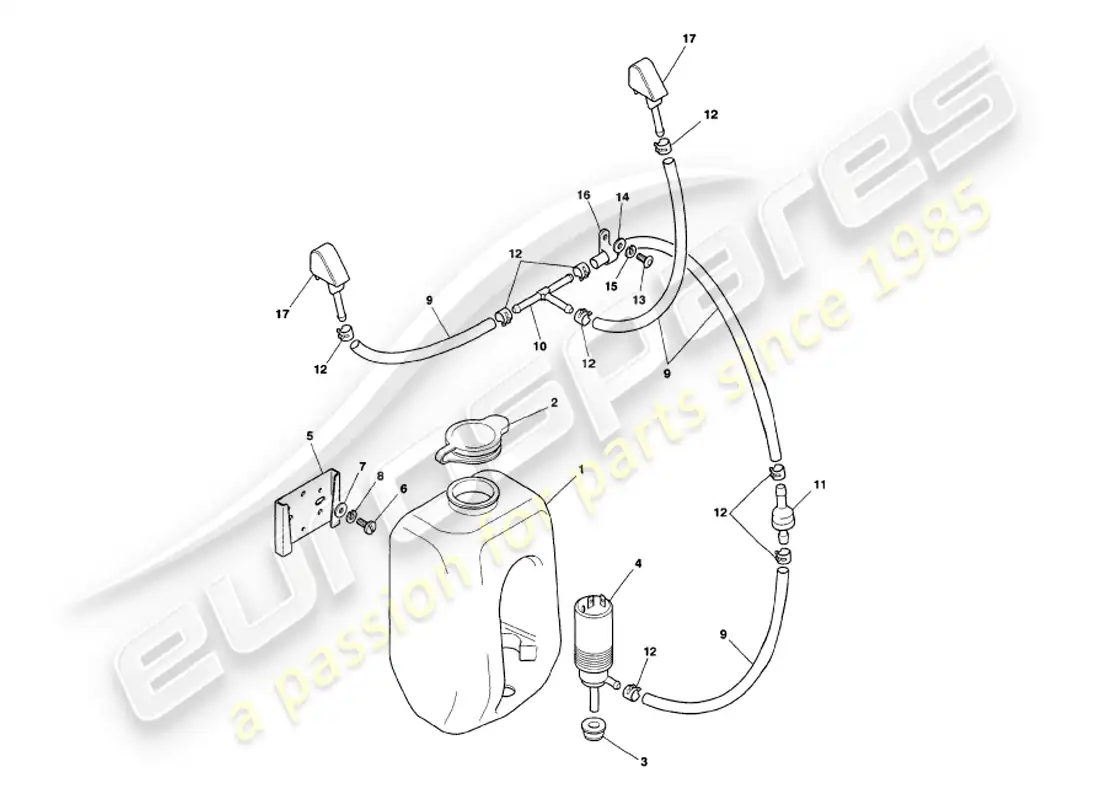 aston martin v8 volante (2000) windscreen washers parts diagram