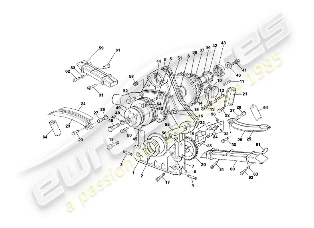 aston martin v8 coupe (2000) timing case, water pump & sprockets parts diagram