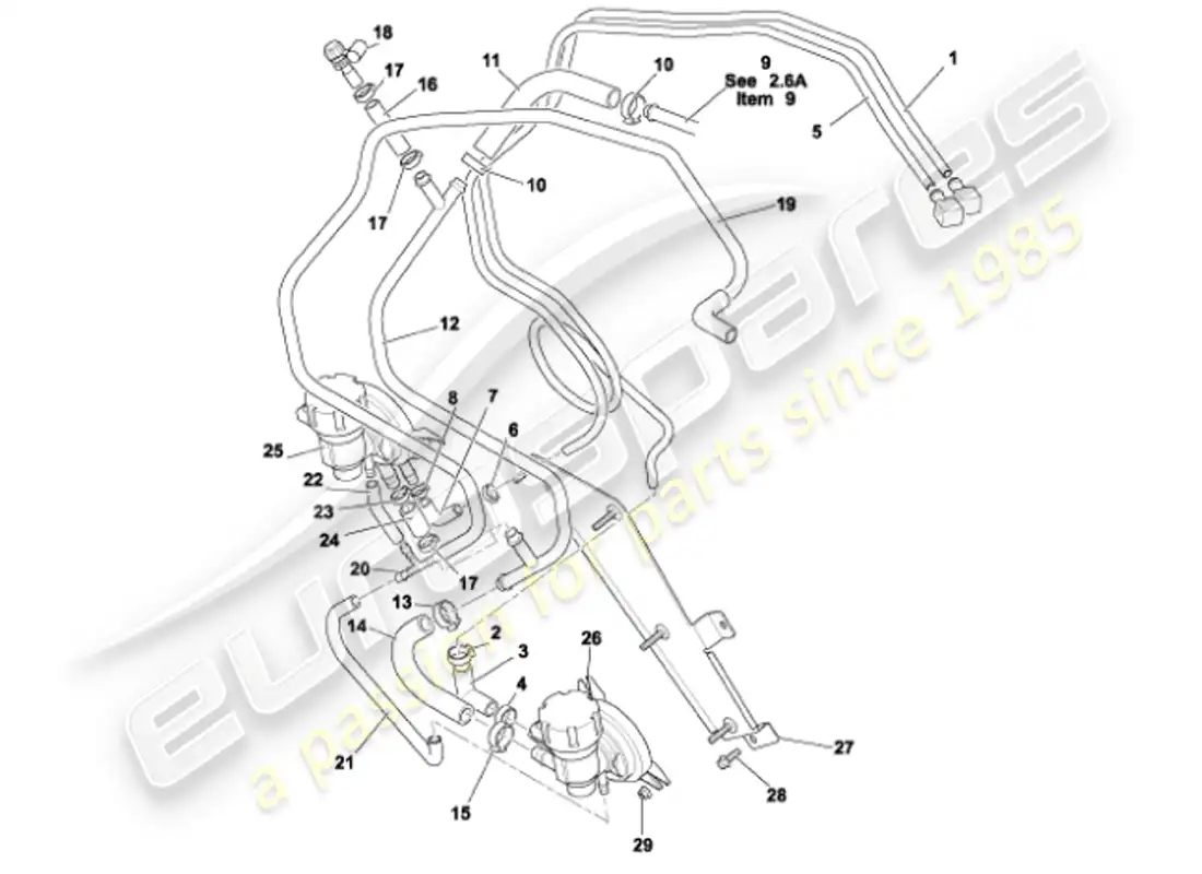 aston martin vanquish (2001) fuel pipes parts diagram
