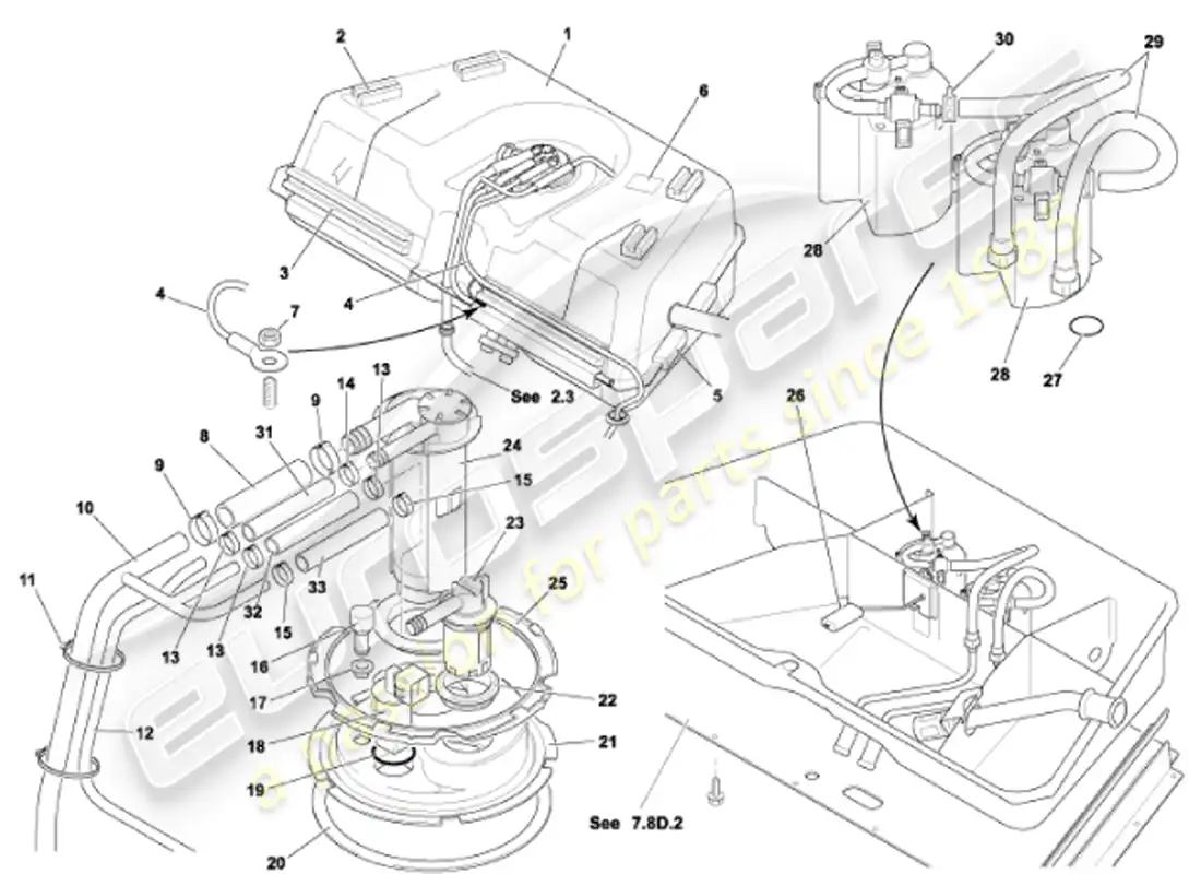 aston martin vanquish (2001) fuel tank parts diagram