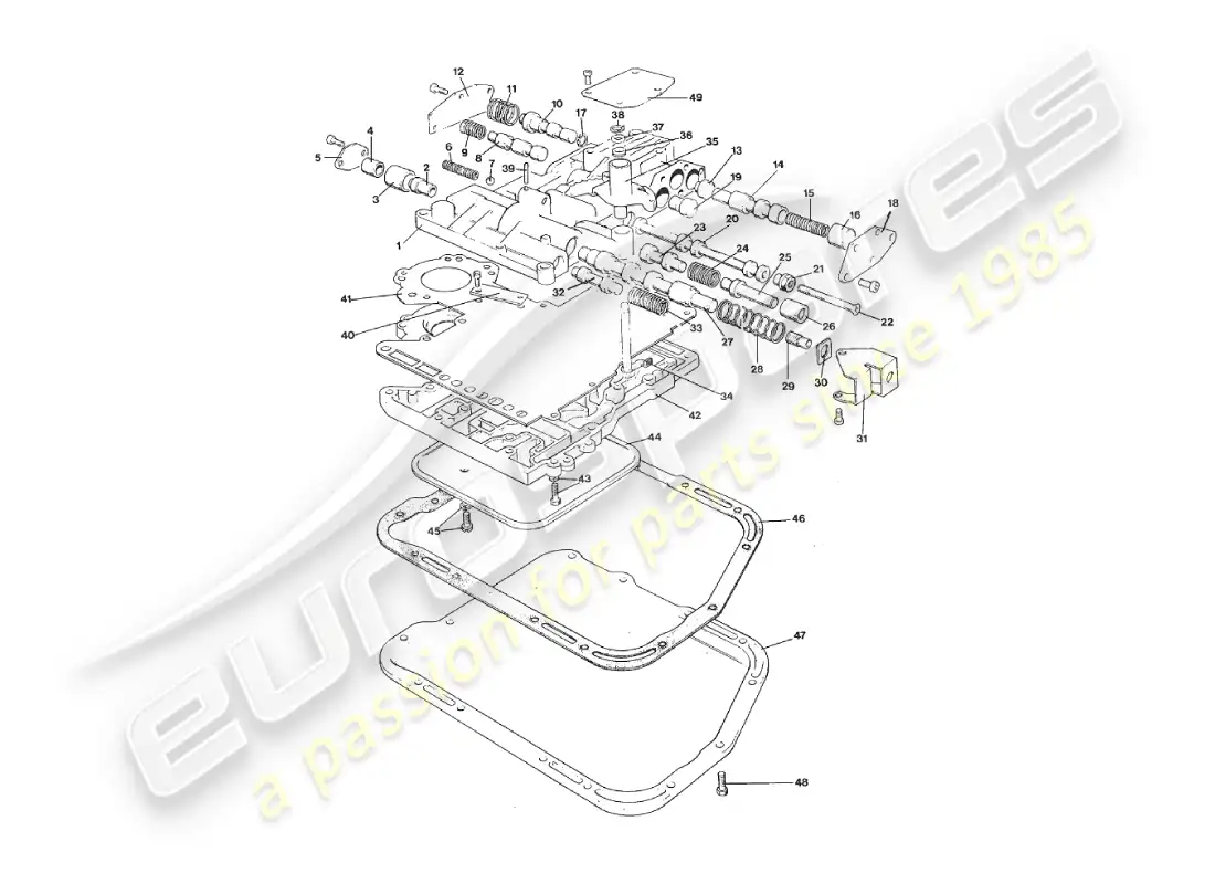 aston martin v8 virage (1999) 3 speed valve body, sump & propshaft parts diagram