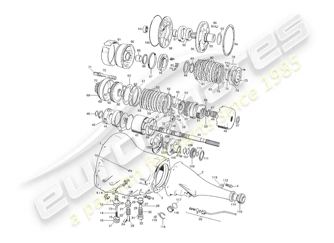 aston martin v8 virage (1999) 3 speed gearcase & geartrain parts diagram