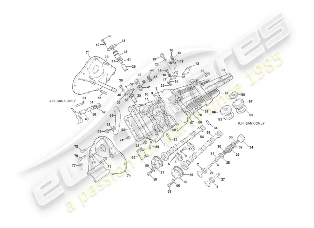 aston martin v8 virage (2000) cylinder head, to vin 60224 parts diagram