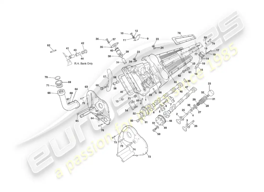 aston martin v8 virage (2000) cylinder head, volate from vin 69225 parts diagram