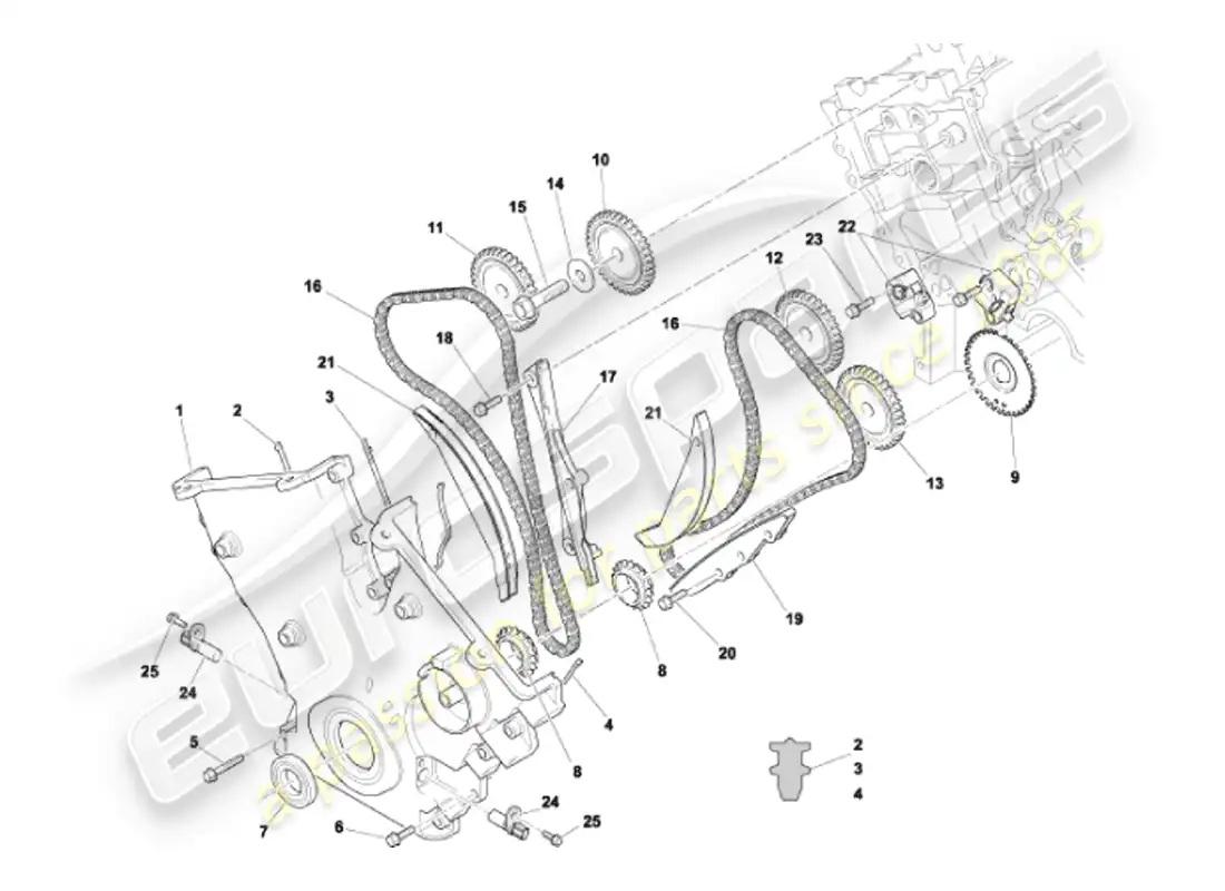 aston martin vanquish (2002) front cover, chains & sprockets parts diagram